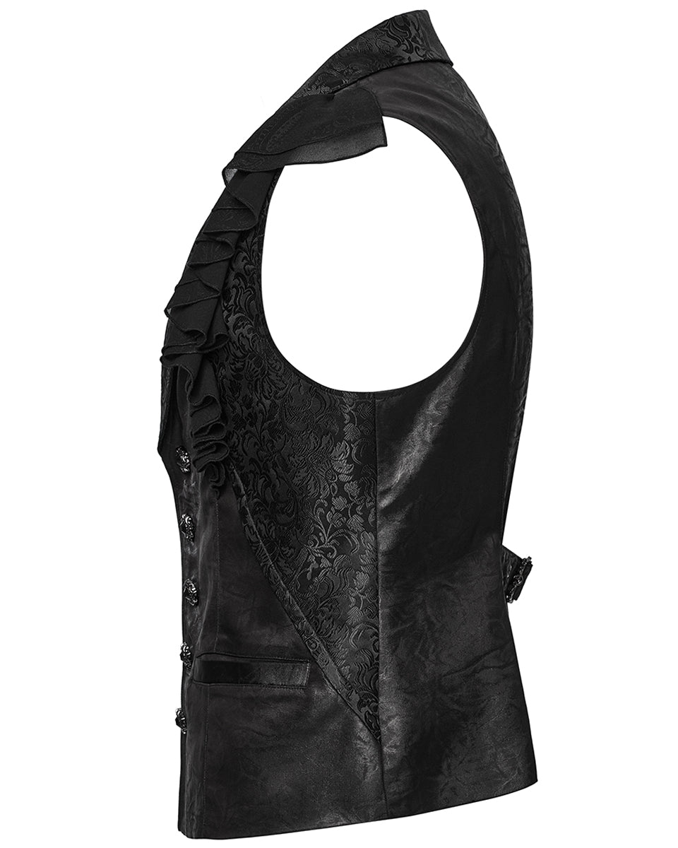 WY-1686MJM Mens Dark Gothic Aristocrat Embellished Lace Trim Waistcoat Vest