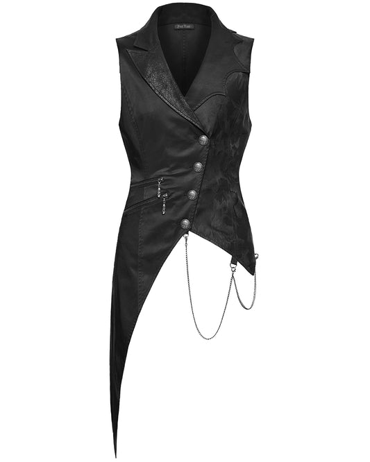 WY-1720MJF Womens Visual Kei Gothic Asymmetric Chained Waistcoat Vest - Black