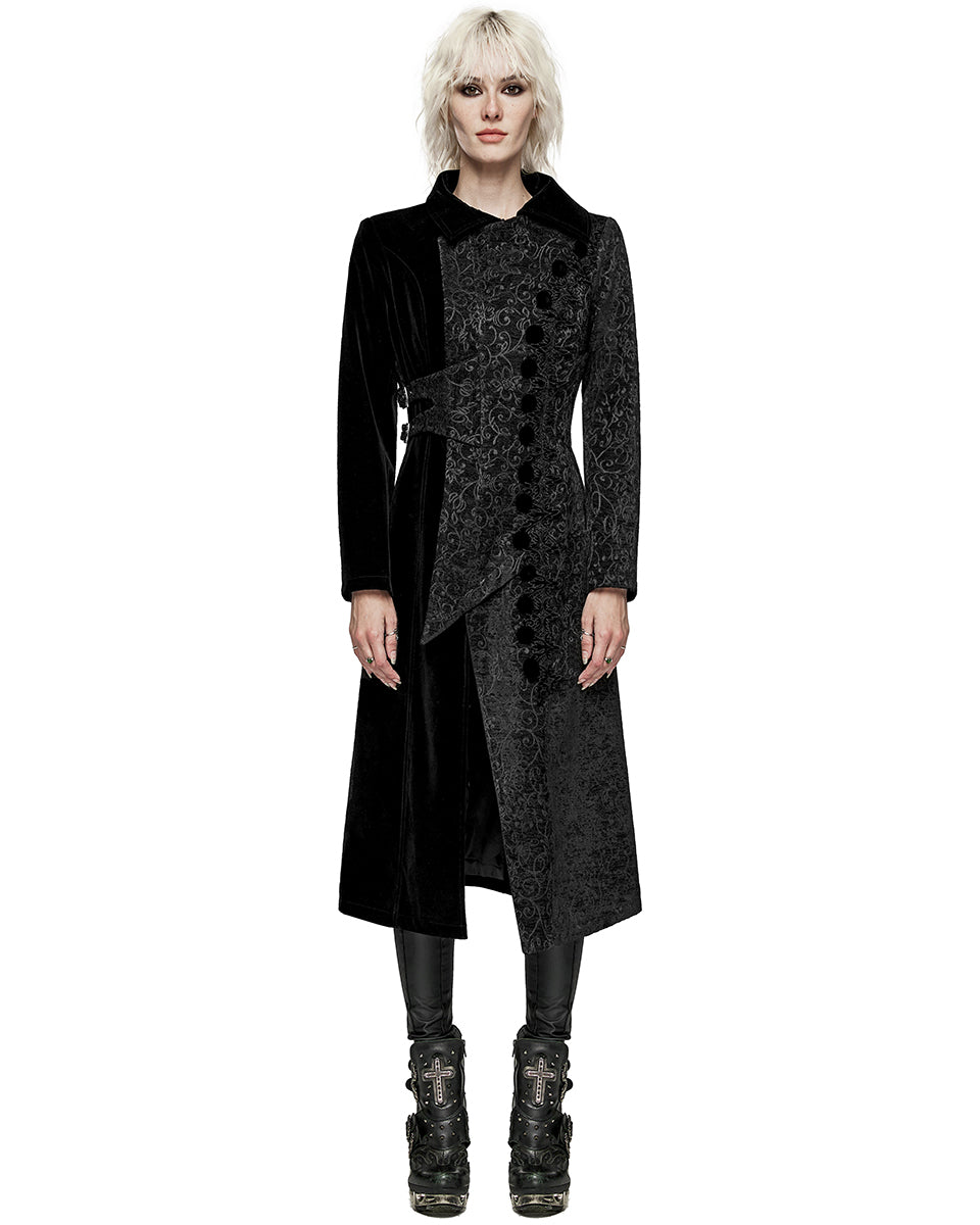WY-1530XCF-BKF Womens Avant Gothic Asymmetric Velvet Coat