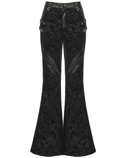 WK-729XCF-BKF Womens Baroque Gothic Rose Flared Pants