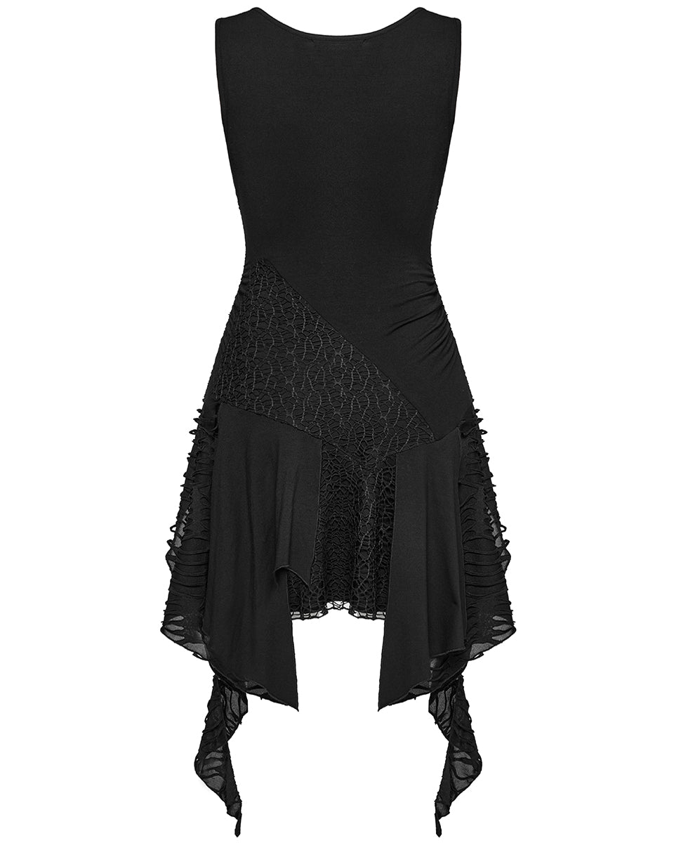 OQ-809LQF Daily Life Apocalyptic Gothic Spliced Broken Knit Mesh Patchwork Dress