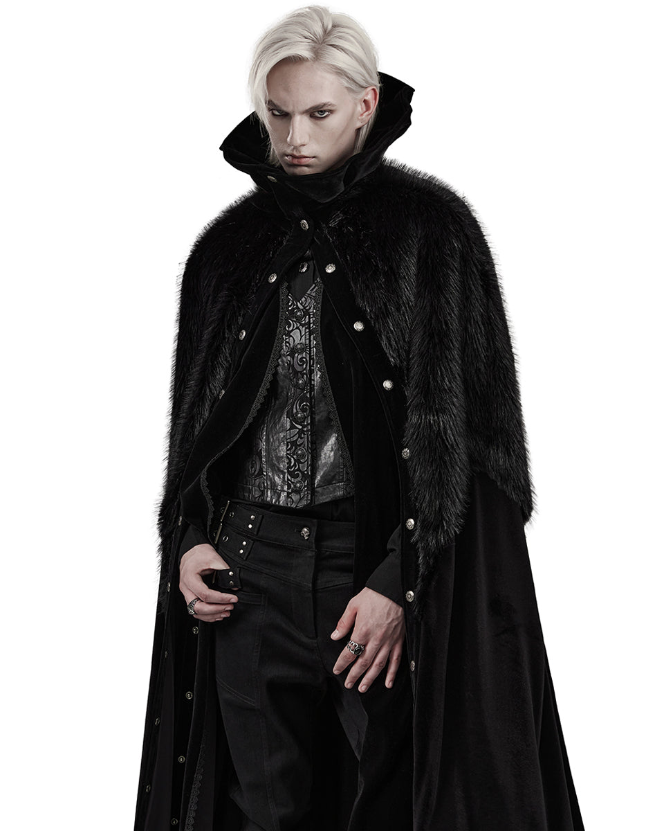 WY-1559DPM-BKM Mens Long Gothic Velvet & Faux Fur Travelling Cloak