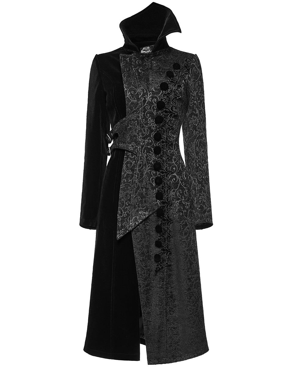 WY-1530XCF-BKF Womens Avant Gothic Asymmetric Velvet Coat