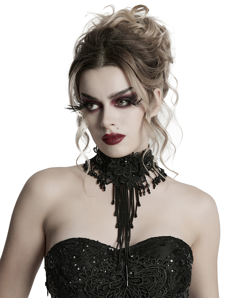 Punk Rave Womens Elegant Gothic Beaded Lace Flower Choker Collar Necklace