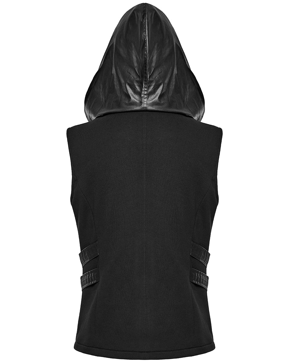 WY-1598MJM-BKM Mens Dystopian CyberPunk Zip Up Hooded Waistcoat Vest