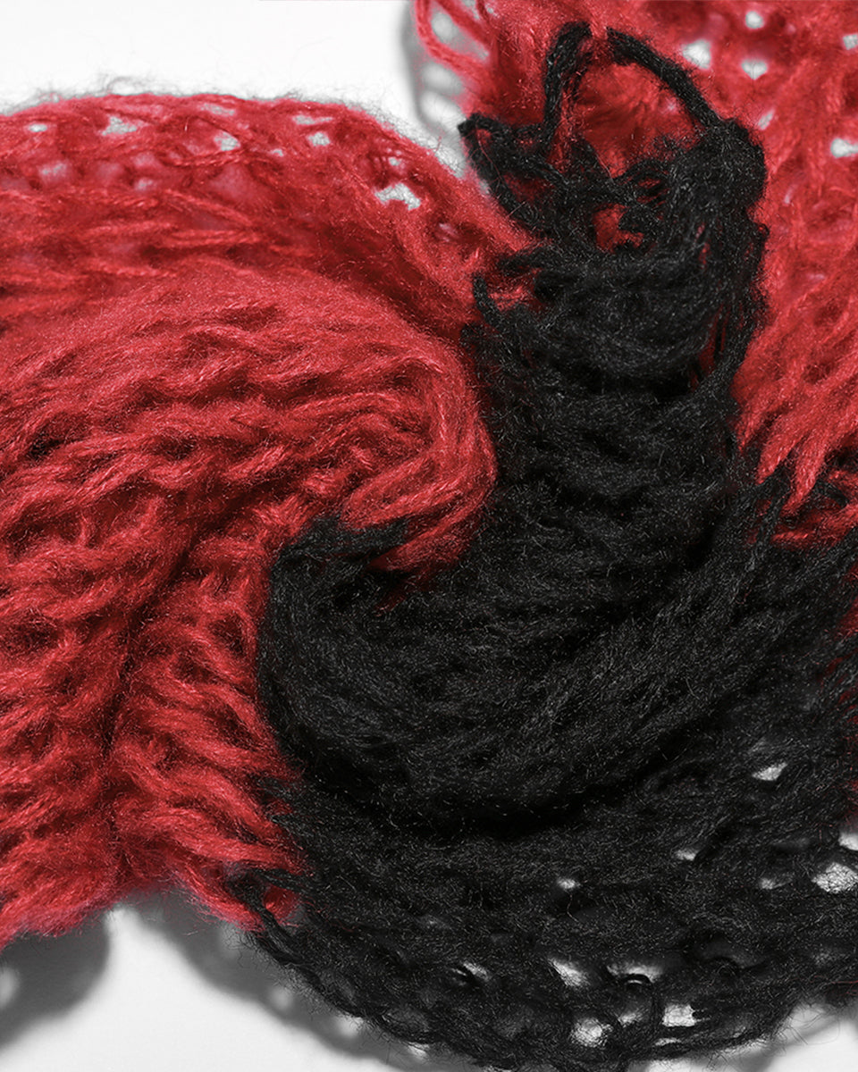 S-554 Shredded Broken Knit Flared Leg Warmers - Black & Red