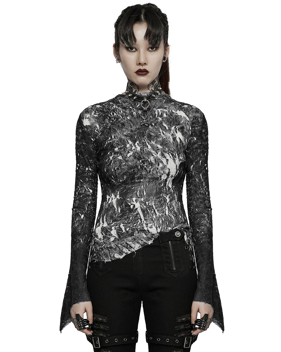 T729-BKF Womens Apocalyptic Gothic Crimped Chiffon Top