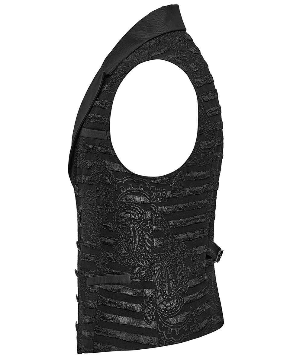 WY-1621MJM-BKM Mens Dark Gothic Striped Paisley Waistcoat Vest