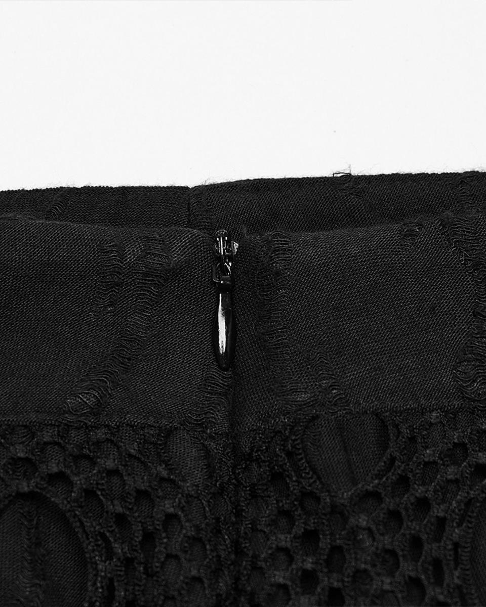OQ-787BQF Daily Life Apocalyptic Gothic Broken Knit & Mesh Fishtail Maxi Skirt