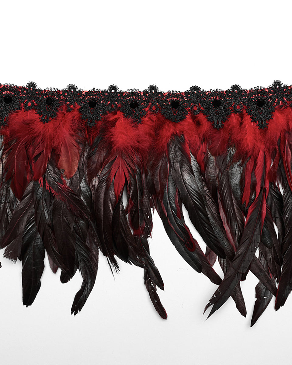 WS-551DQF-BKRDF Womens Burlesque Gothic Vixen Feathered Harness - Black & Red
