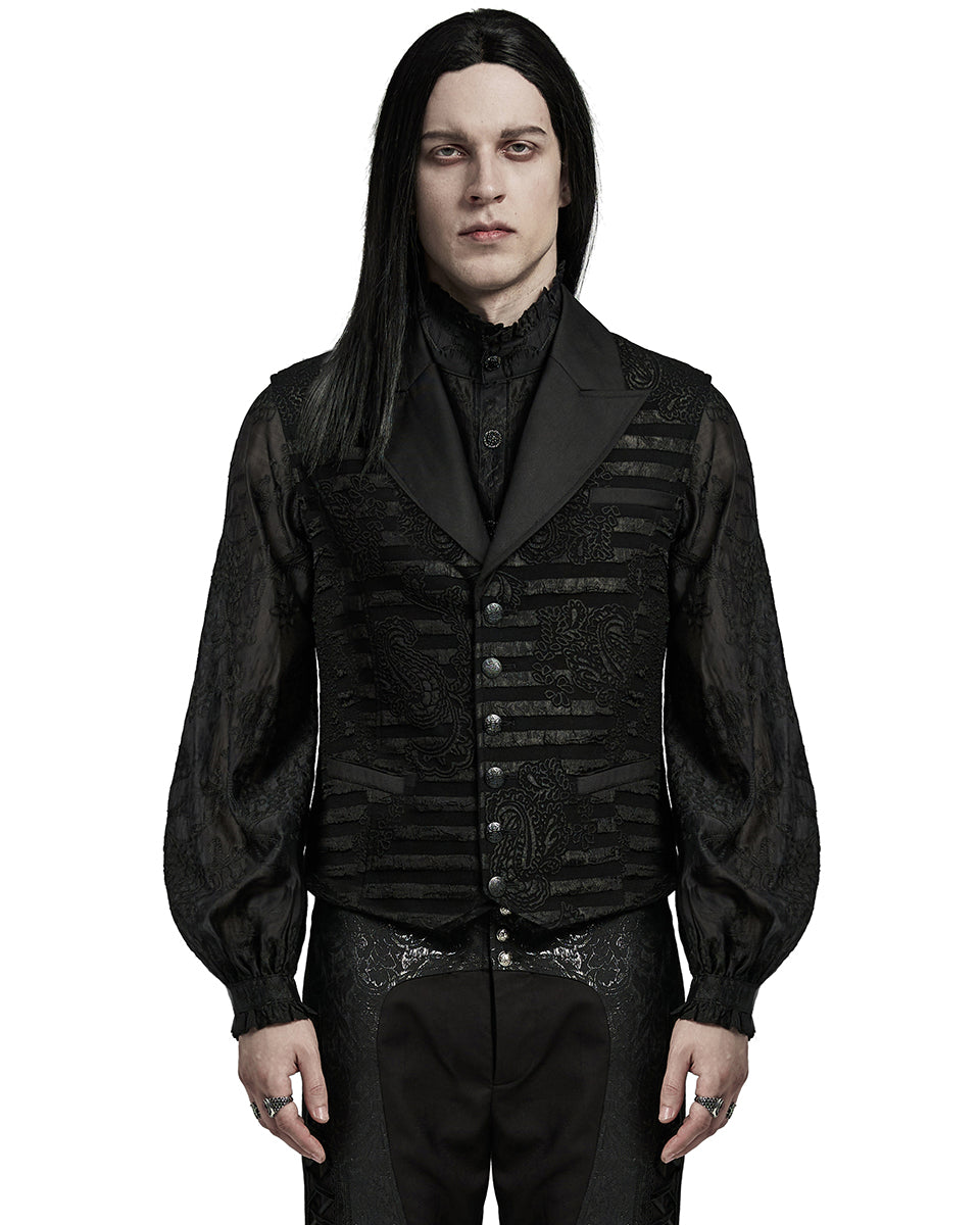 WY-1621MJM-BKM Mens Dark Gothic Striped Paisley Waistcoat Vest