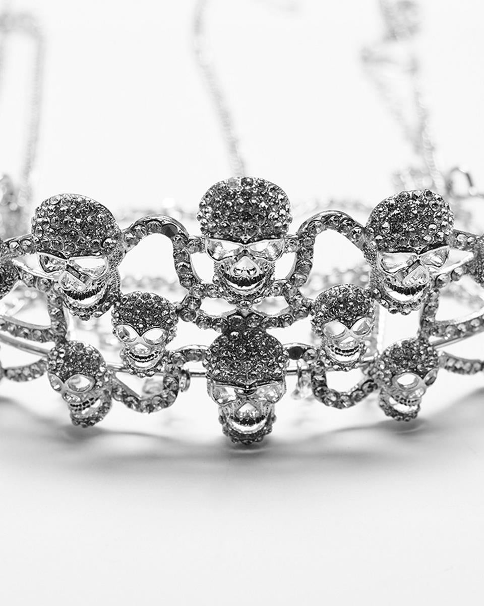 WS-605FSF-SIF Womens Gothic Crown Of Skulls Chained Tiara