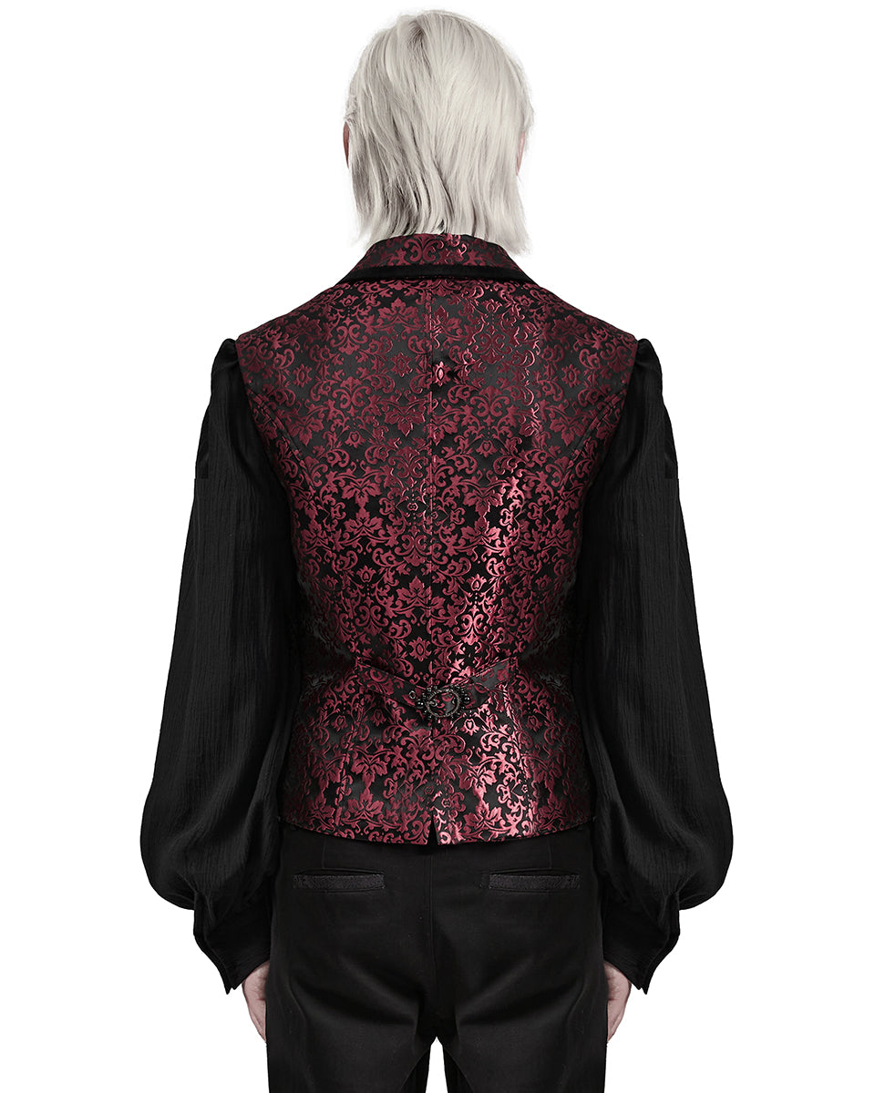 WY-1549MJM-BKRDM Mens Gothic Aristocrat Damask Jacquard Waistcoat Vest - Black & Red