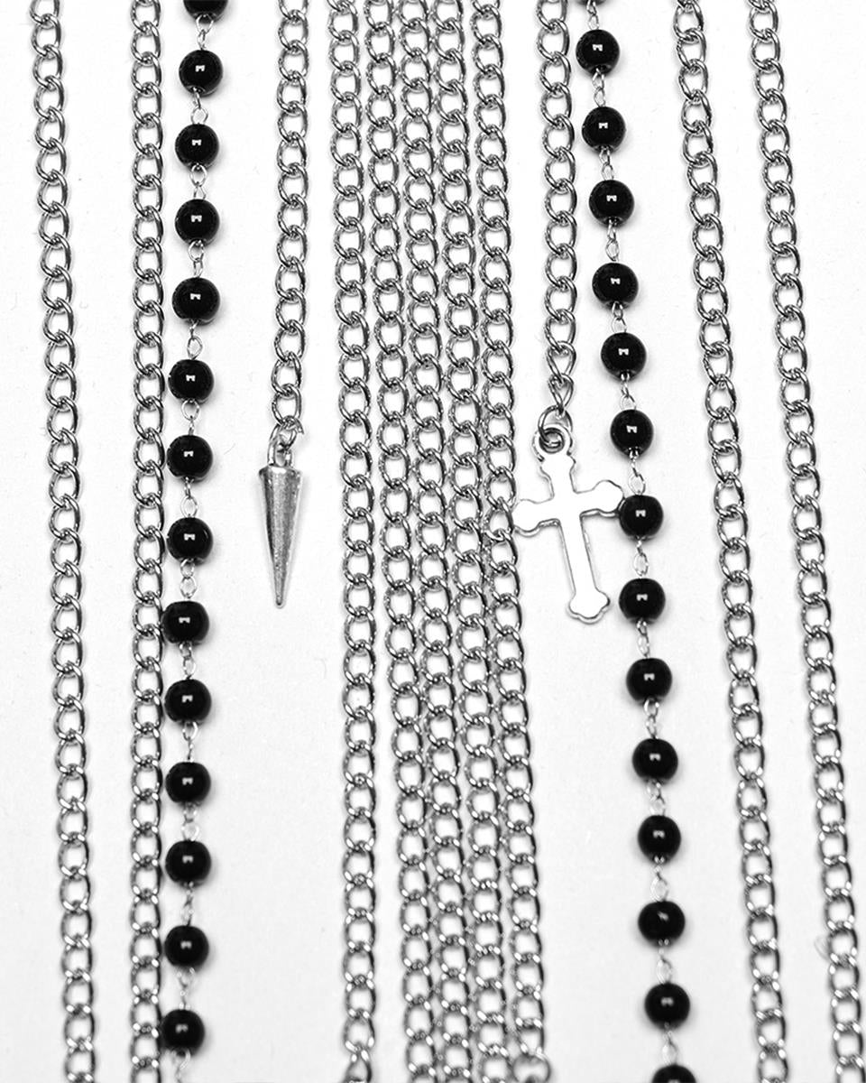 WS-650LHF-BKSIF Womens Gothic Casket Crucifix Spiked Chain Harness Necklace