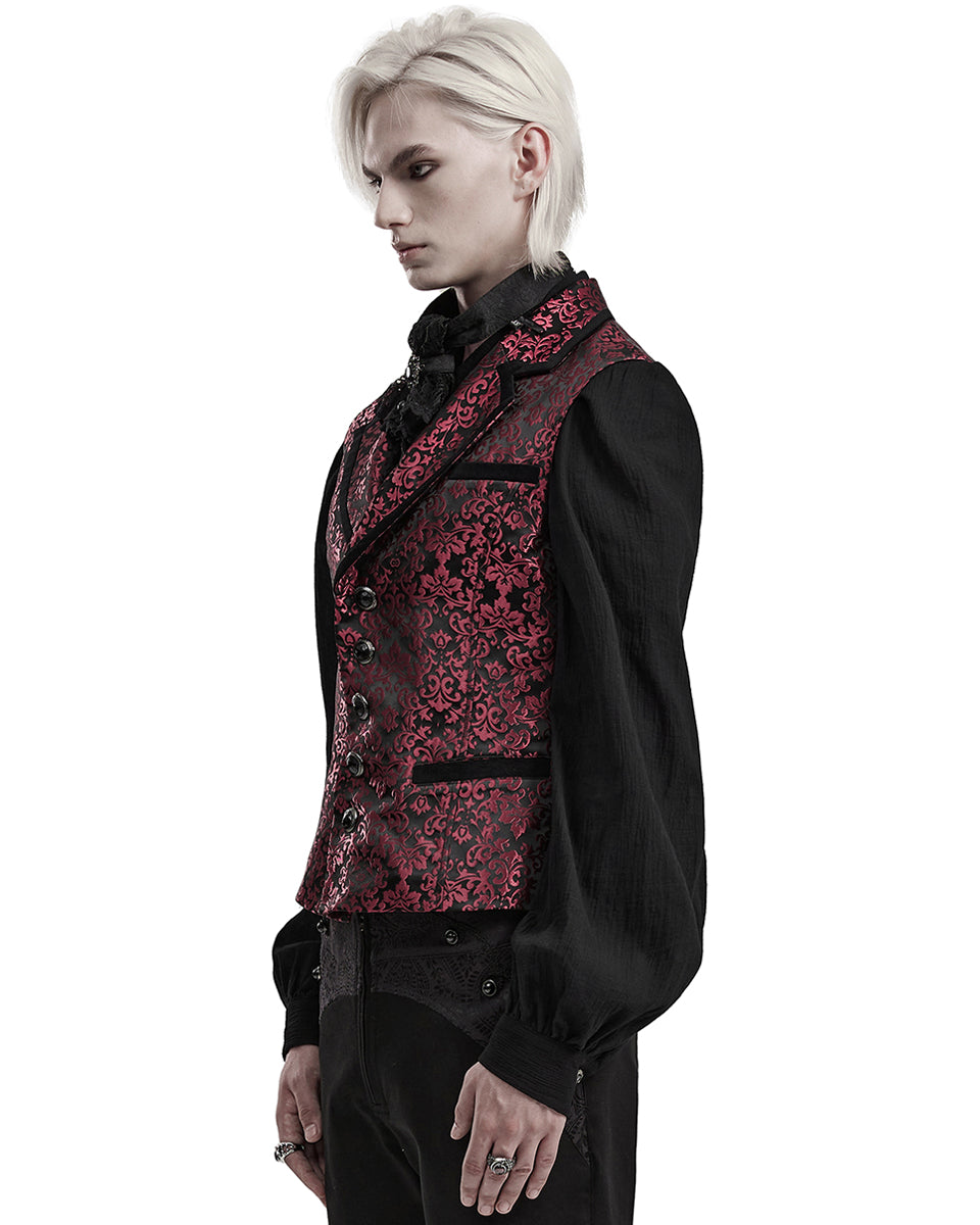 WY-1549MJM-BKRDM Mens Gothic Aristocrat Damask Jacquard Waistcoat Vest - Black & Red