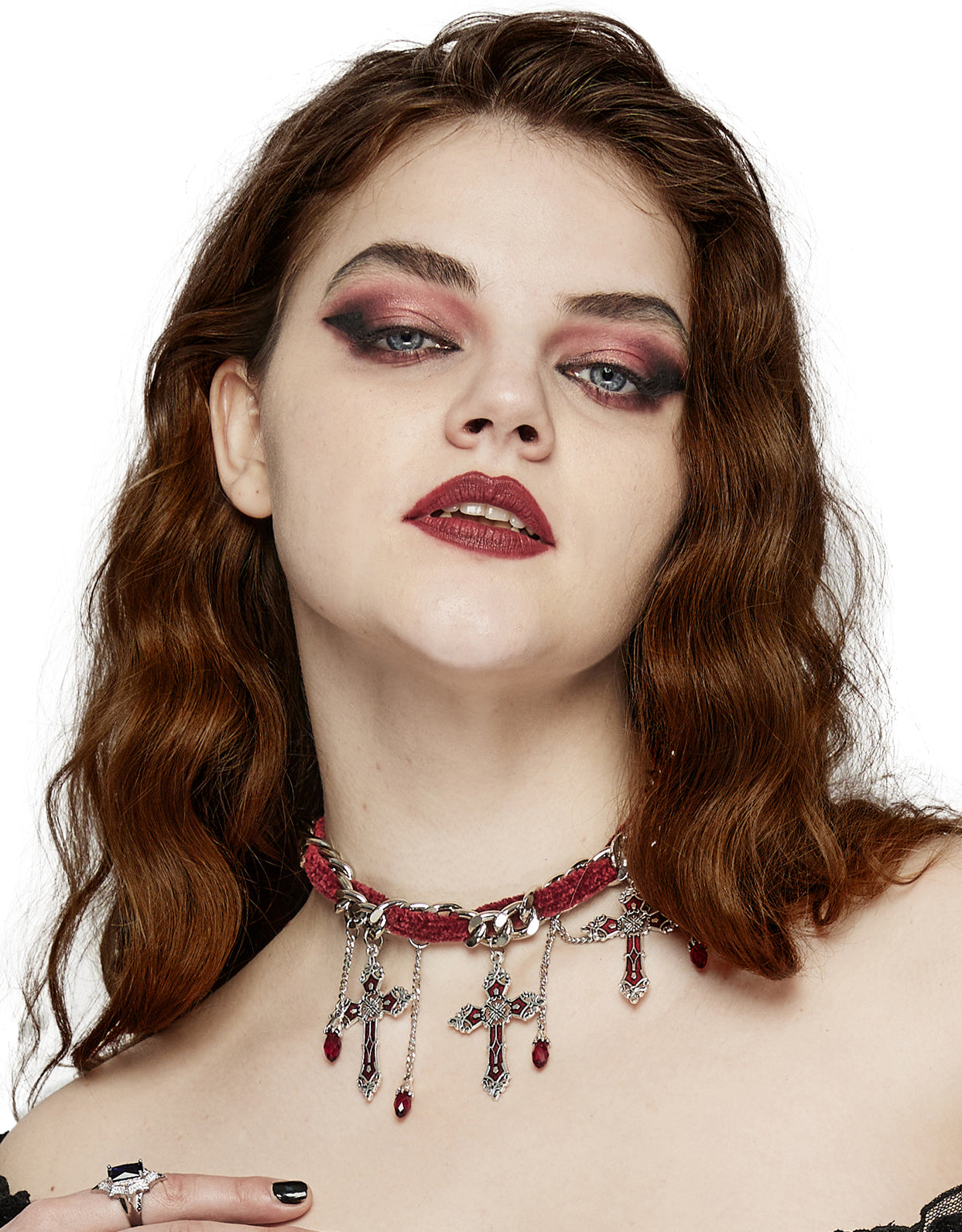 WS-659LHF-RDSIF Womens Gothic Crucifix Choker Necklace - Red