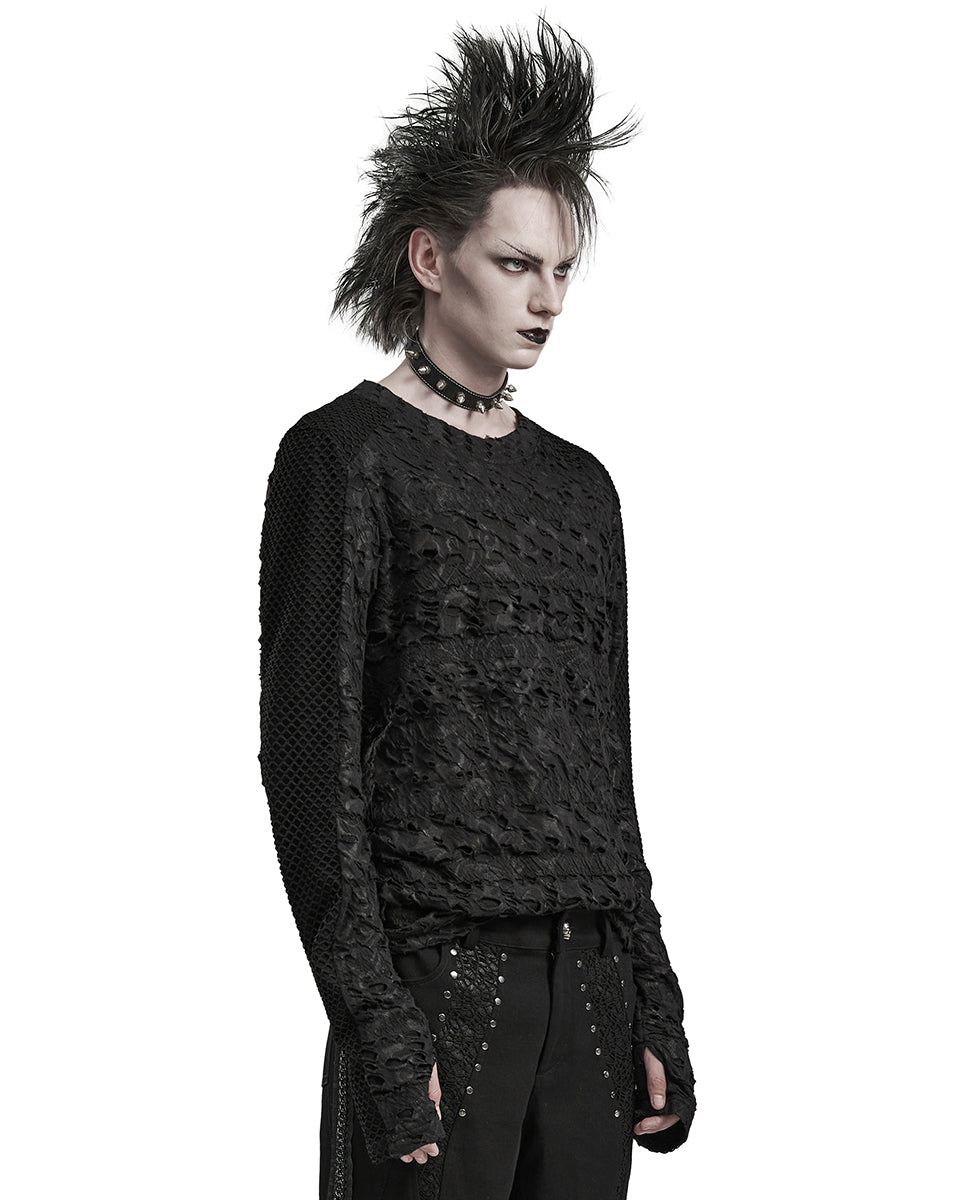 PR-WT-831TCM-BKM Mens Apocalyptic Gothic Textured Knit Top