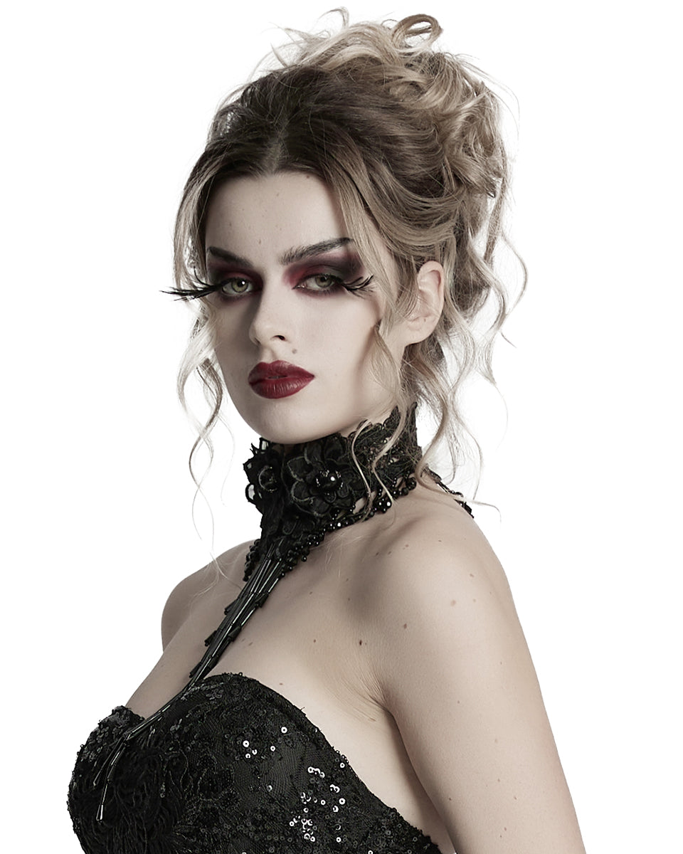 Punk Rave Womens Elegant Gothic Beaded Lace Flower Choker Collar Necklace