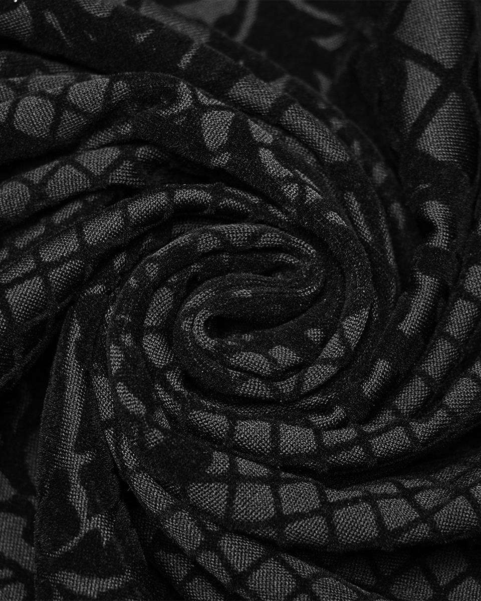 PR-WT-830TCM-BKM Mens Gothic Damask Velvet Flocked Mesh Top