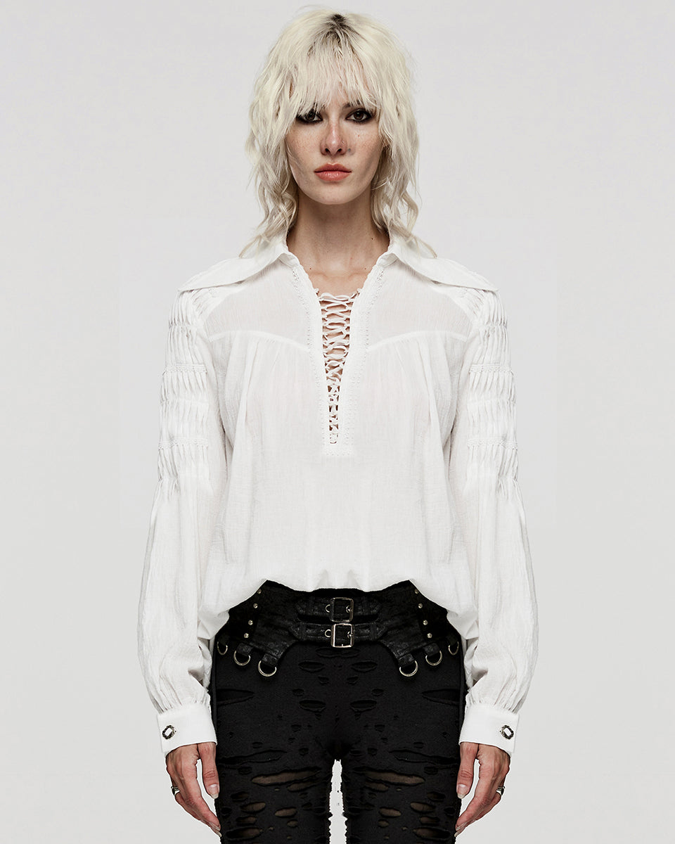 WY-1526CCF-WHF Womens Steampunk Pirate Blouse Top - White