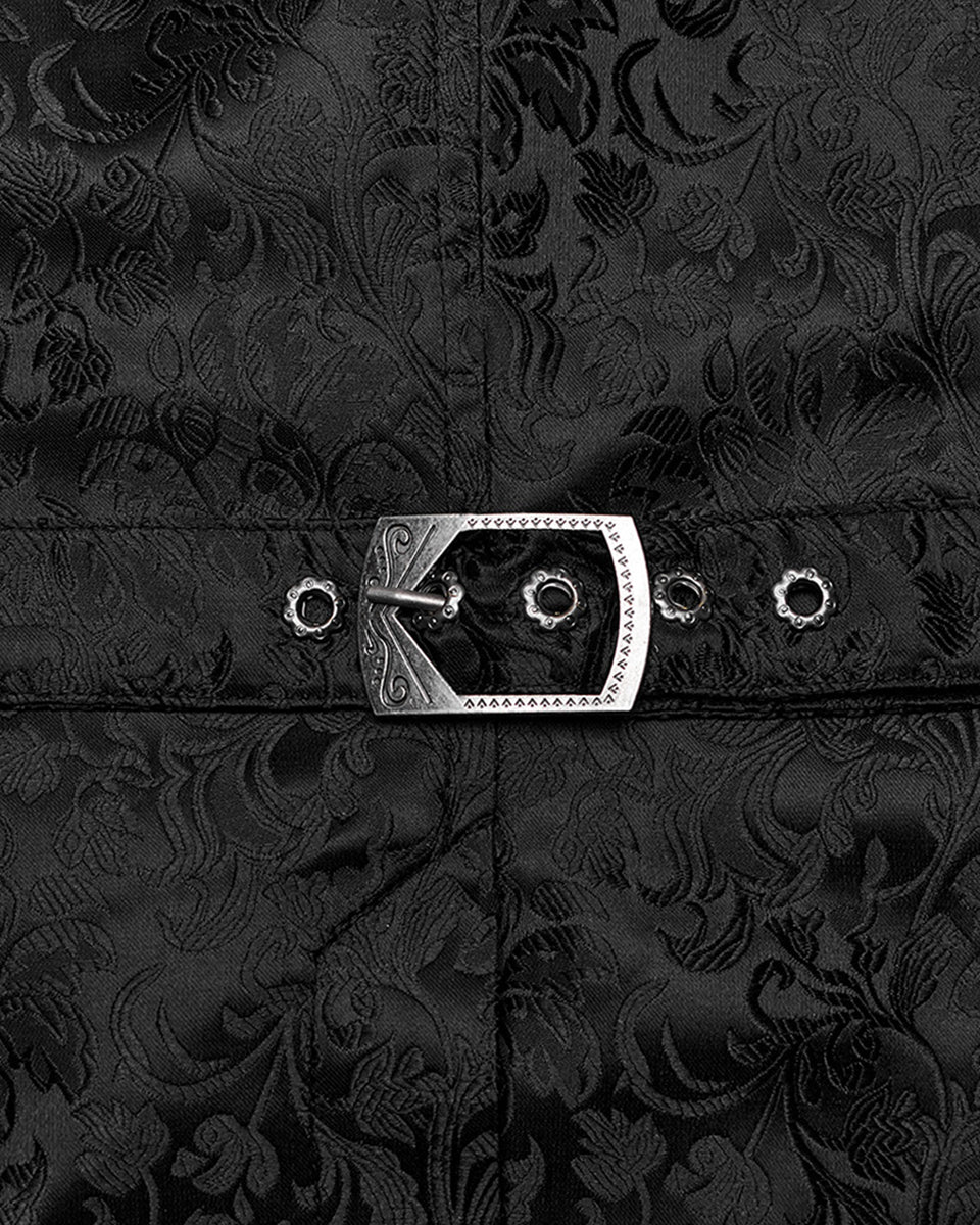 WY-1623DQM-BKM Mens Gothic Aristocrat Formal Jacquard Waistcoat Vest - Black
