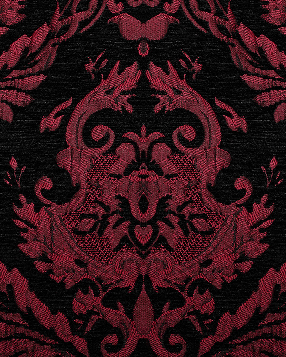 WY-1489MJM-BKRDM Mens Gothic Regency Damask Tapestry Waistcoat Vest - Black & Red