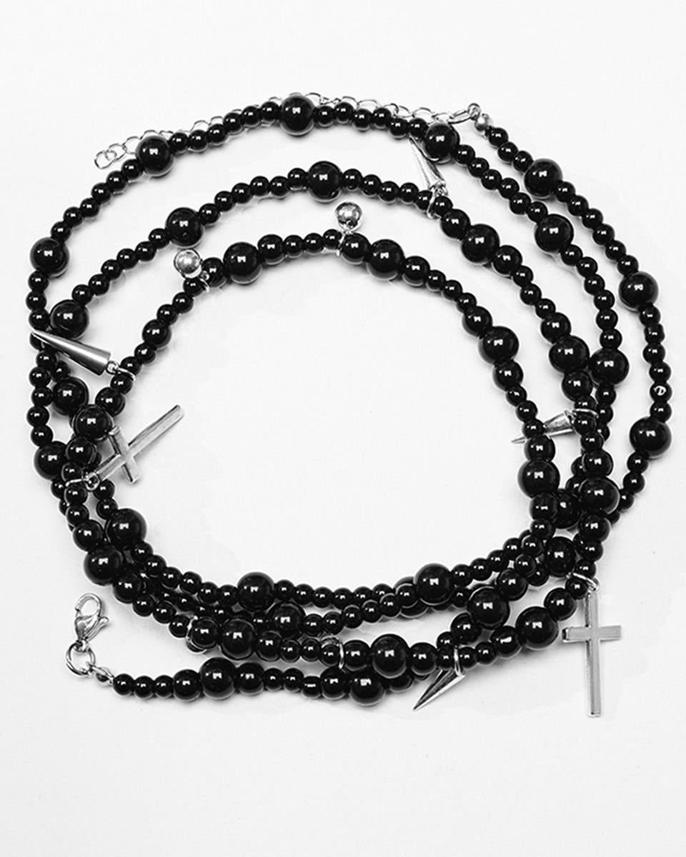 WS-658LHF-BKF Womens Gothic Cameo Crucifix Beaded Necklace