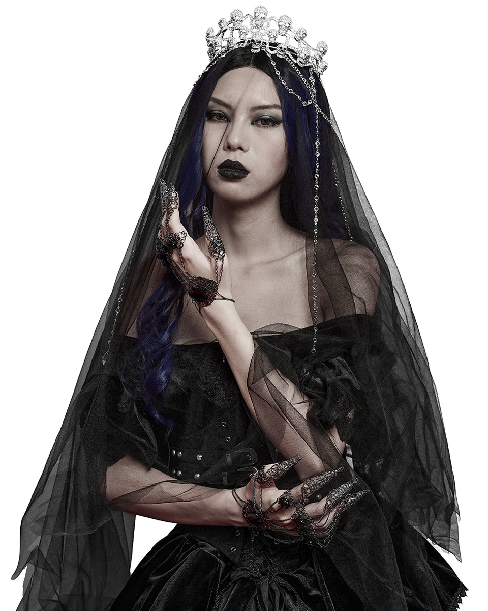 WS-605FSF-SIF Womens Gothic Crown Of Skulls Chained Tiara