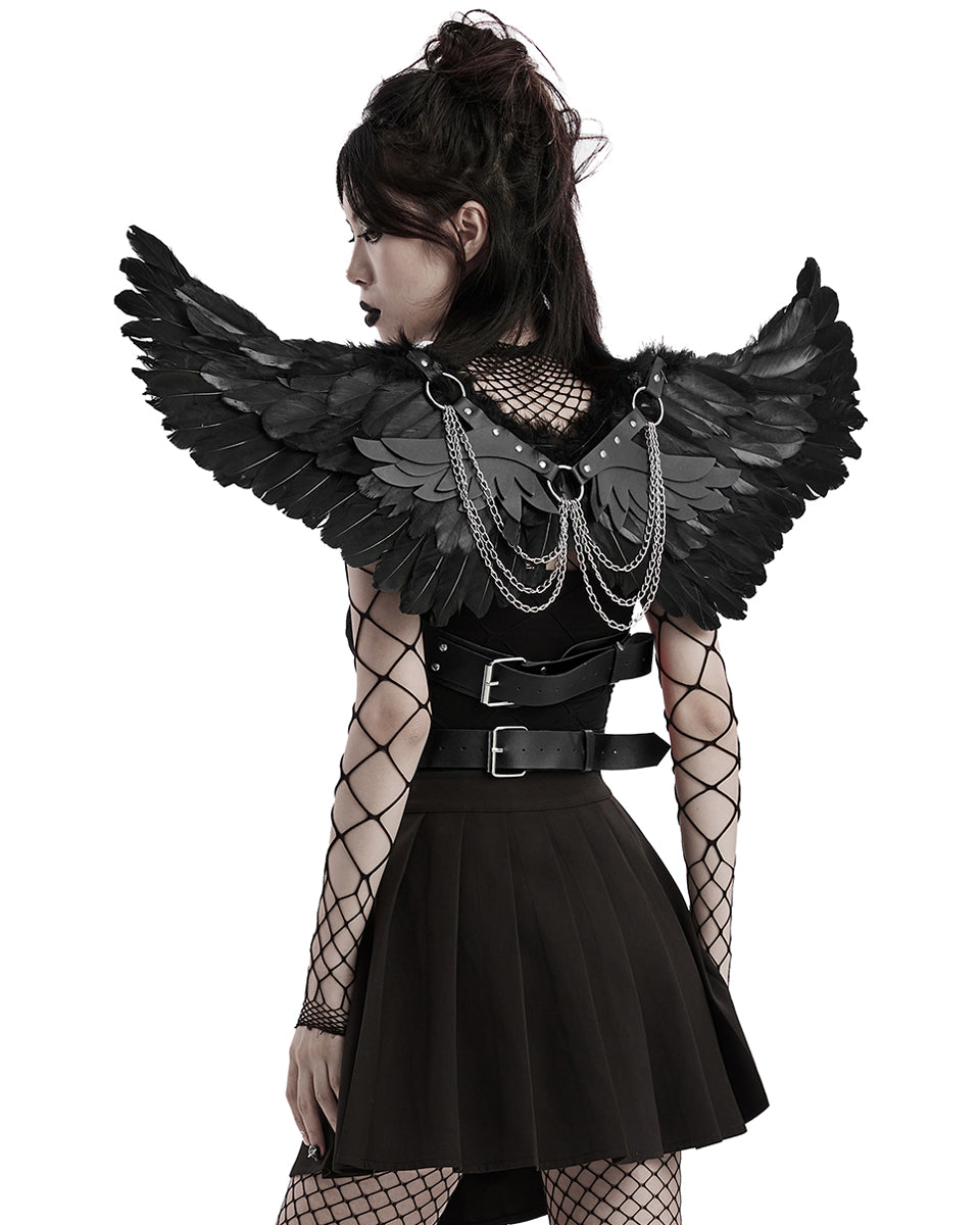 WS-609BDF-BKF Womens Fallen Angel Gothic Feathered Wings Harness - Black