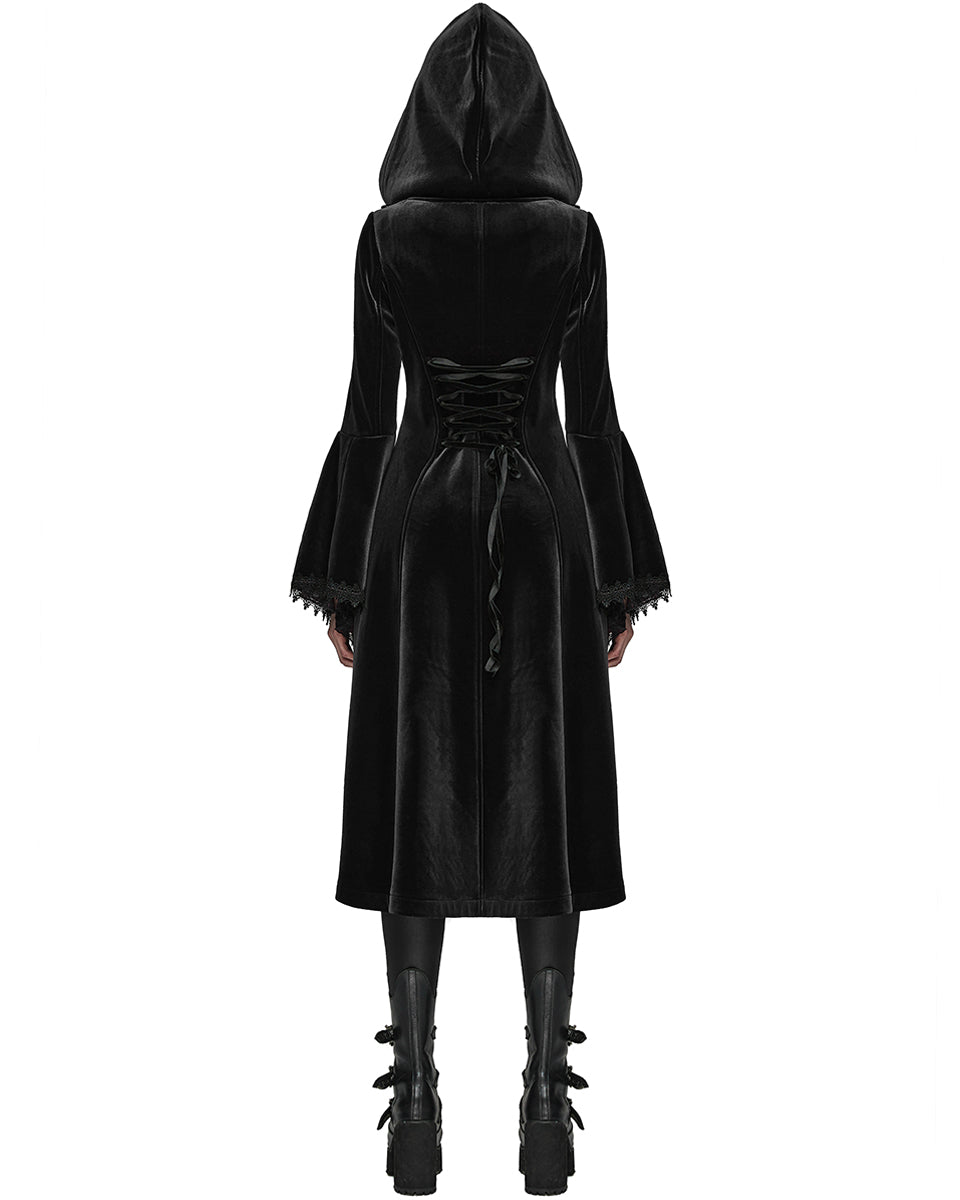 DY-1510LCF-BKF Womens Gorgeous Gothic Lace Applique Hooded Coat - Extended Size Range - Black Velvet