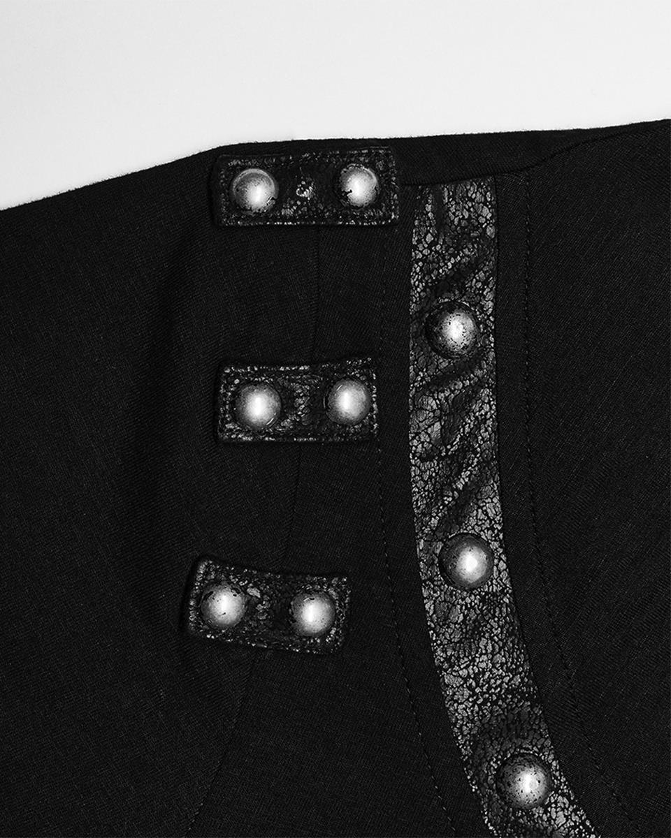 T792-BKM Mens Avant Garde Gothic Studded Drop Collar T Shirt Top