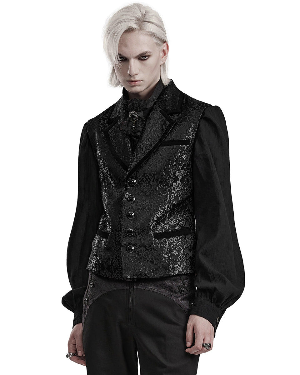 WY-1549MJM-BKM Mens Gothic Aristocrat Damask Jacquard Waistcoat Vest - Black