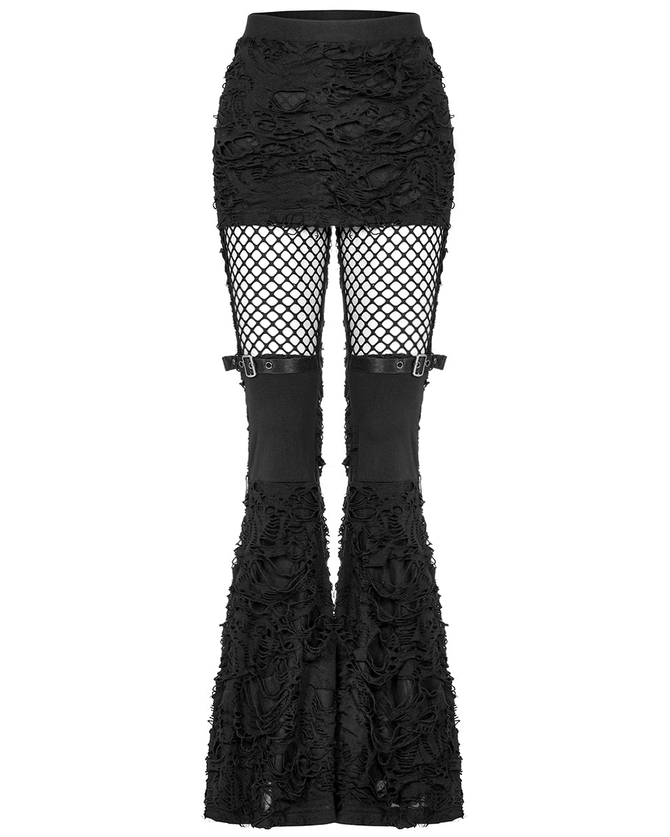 WK-485 Womens Apocalyptic Punk Broken Knit Flared Leggings