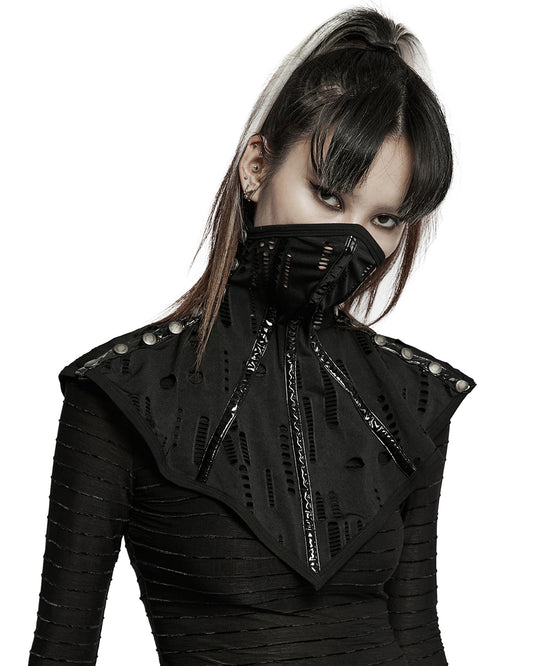 WS-493-BKFWomens Cyberpunk Shredded Knit Muffler Collar Shawl