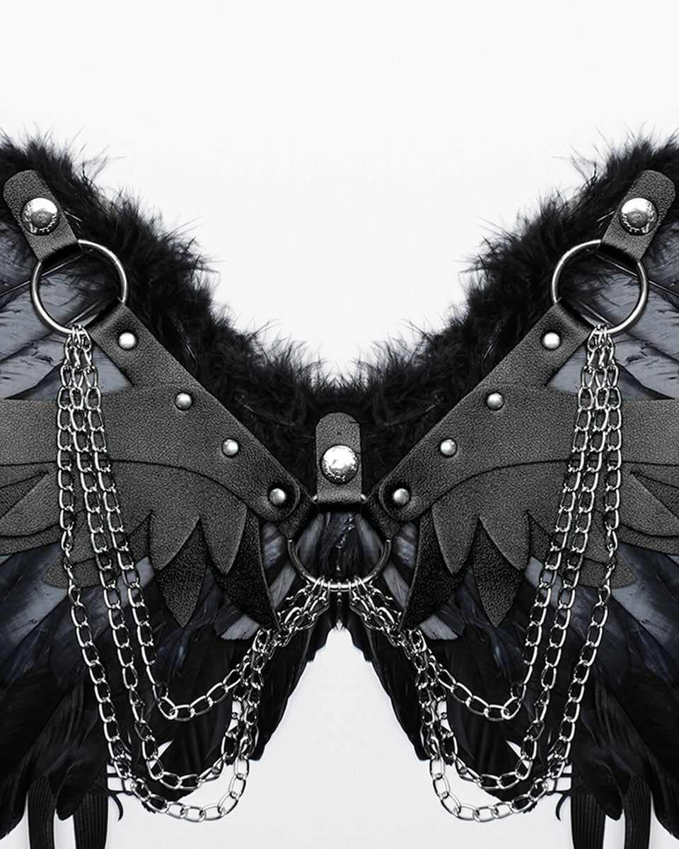 WS-609BDF-BKF Womens Fallen Angel Gothic Feathered Wings Harness - Black