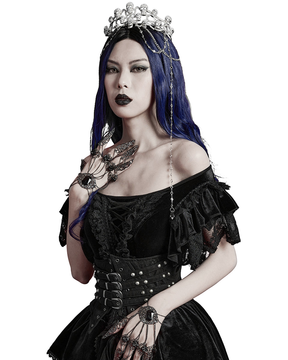 WS-605FSF-SIF Womens Gothic Crown Of Skulls Chained Tiara