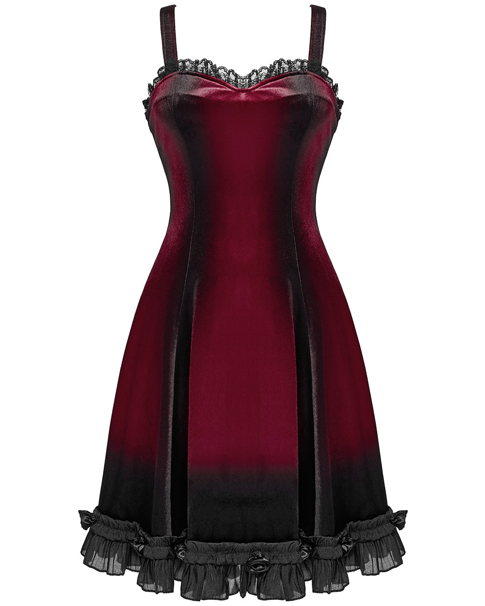 OQ-780DQF-RDF Daily Life Gothic Gradient Velvet Mini Dress - Red & Black