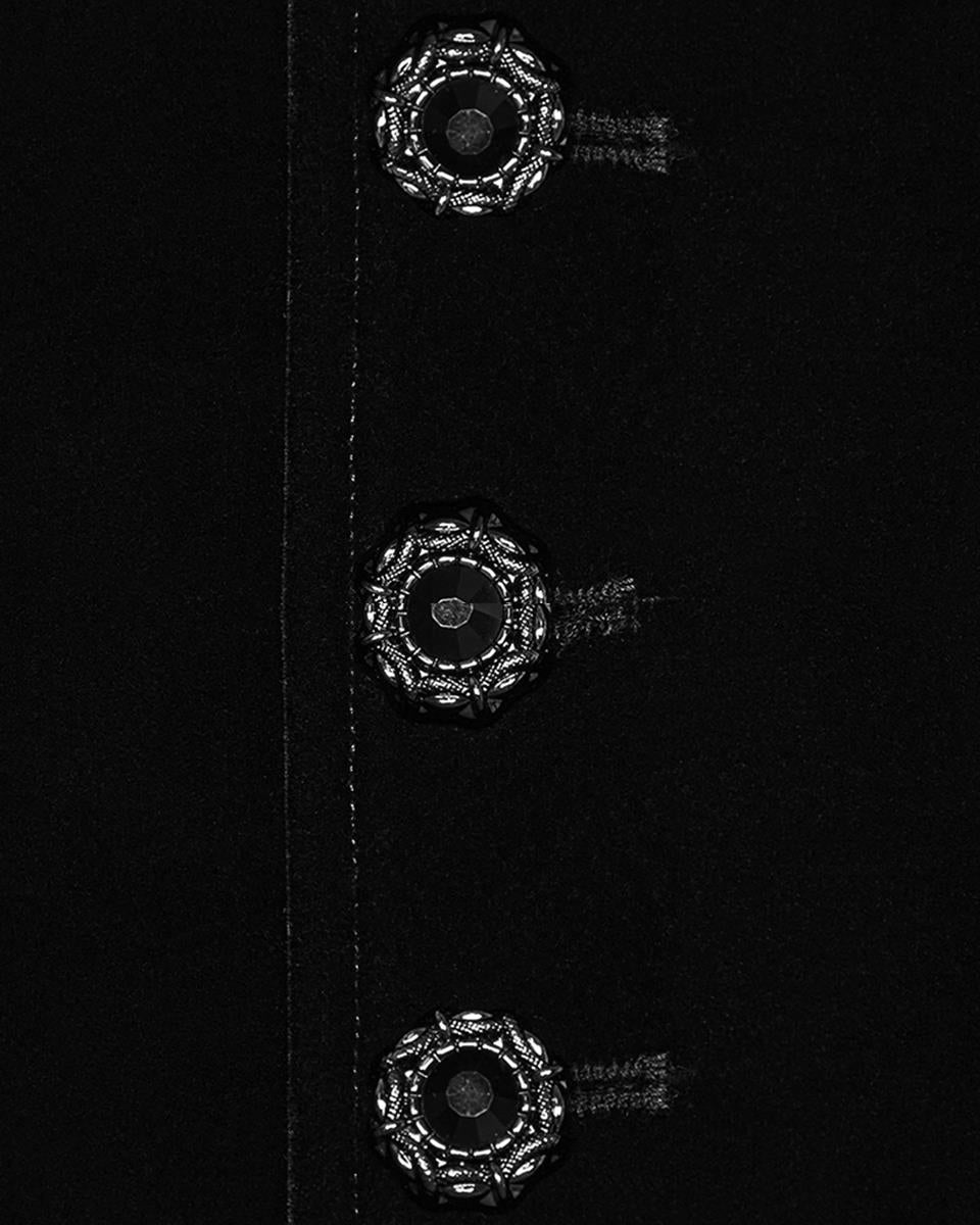 WY-1683MJM Mens Long Regency Gothic Flocked Velvet Damask Waistcoat Vest