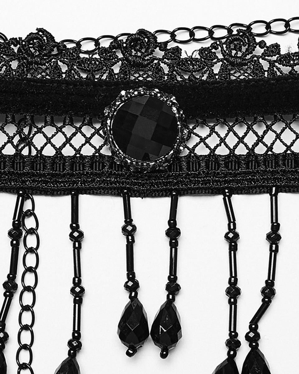 WS-581LHF-BKF Womens Beaded Lace Gothic Choker Collar