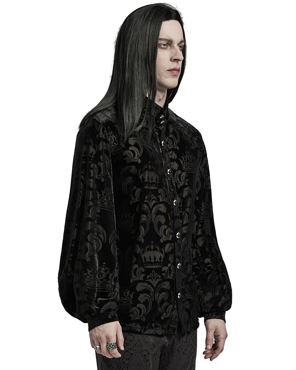 WY-1595CCM-BKM Mens Gothic Devore Velvet Royal Damask Dress Shirt