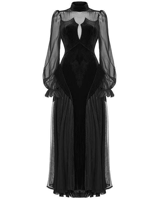 WQ-669LQF Womens Long Gothic Bat Wing Velvet Maxi Dress
