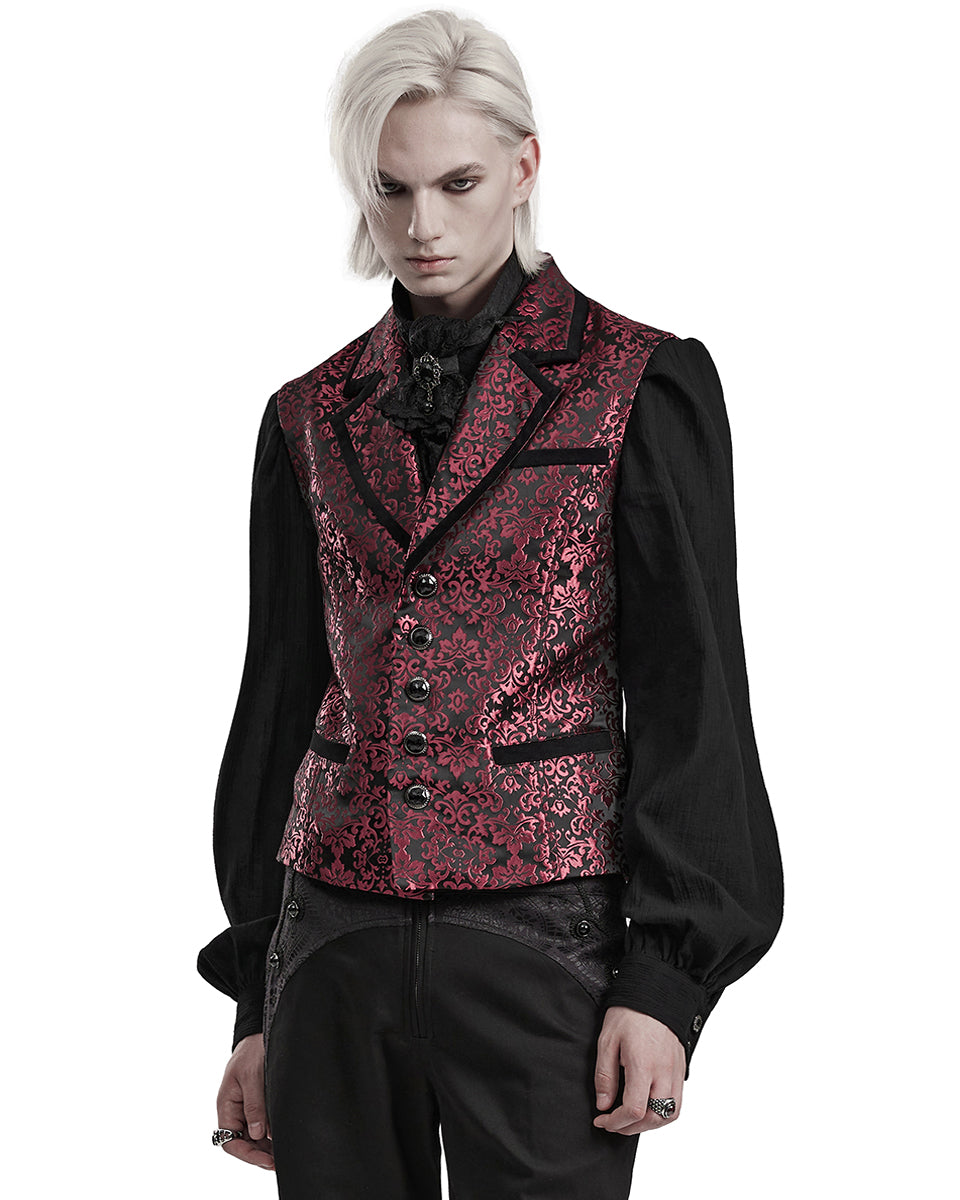 WY-1549MJM-BKRDM Mens Gothic Aristocrat Damask Jacquard Waistcoat Vest - Black & Red