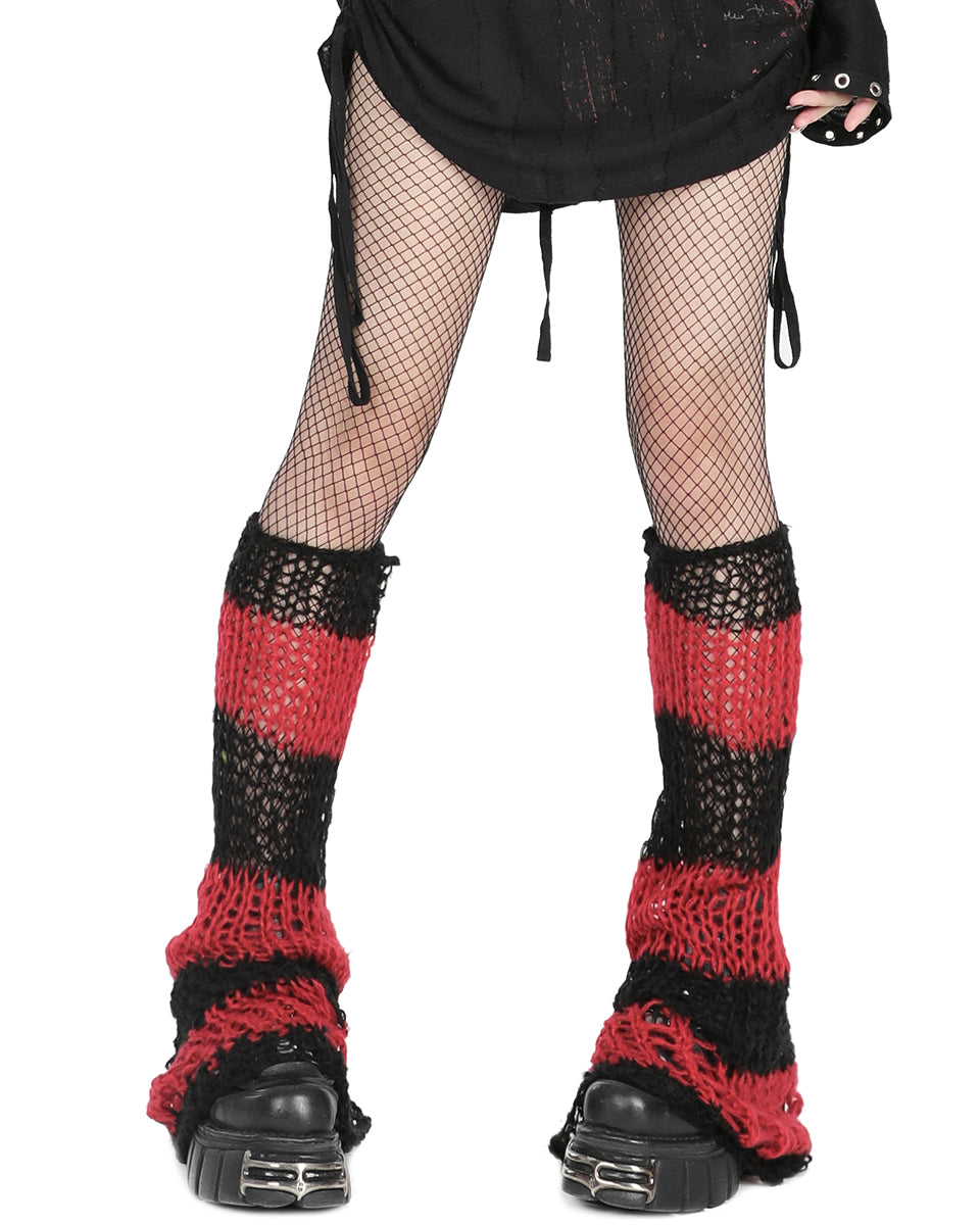 S-554 Shredded Broken Knit Flared Leg Warmers - Black & Red – Punk Rave