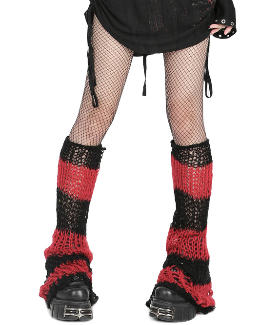 S-554 Shredded Broken Knit Flared Leg Warmers - Black & Red