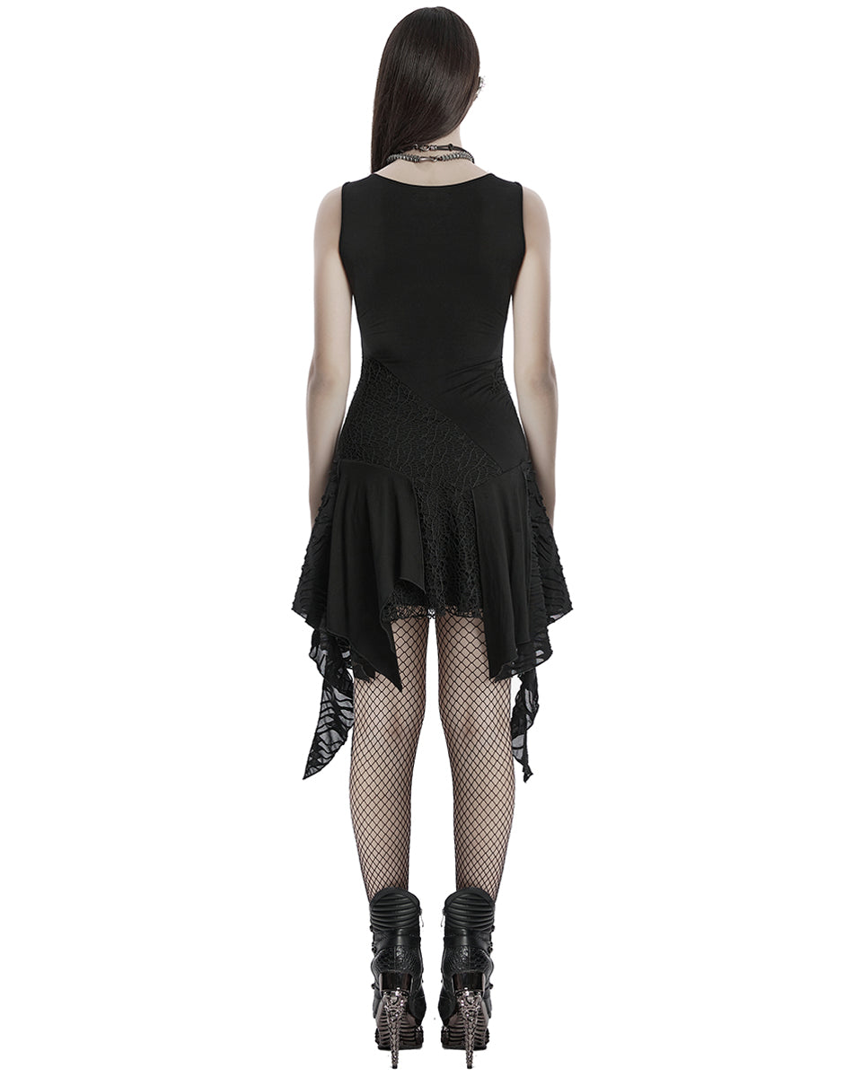 OQ-809LQF Daily Life Apocalyptic Gothic Spliced Broken Knit Mesh Patchwork Dress
