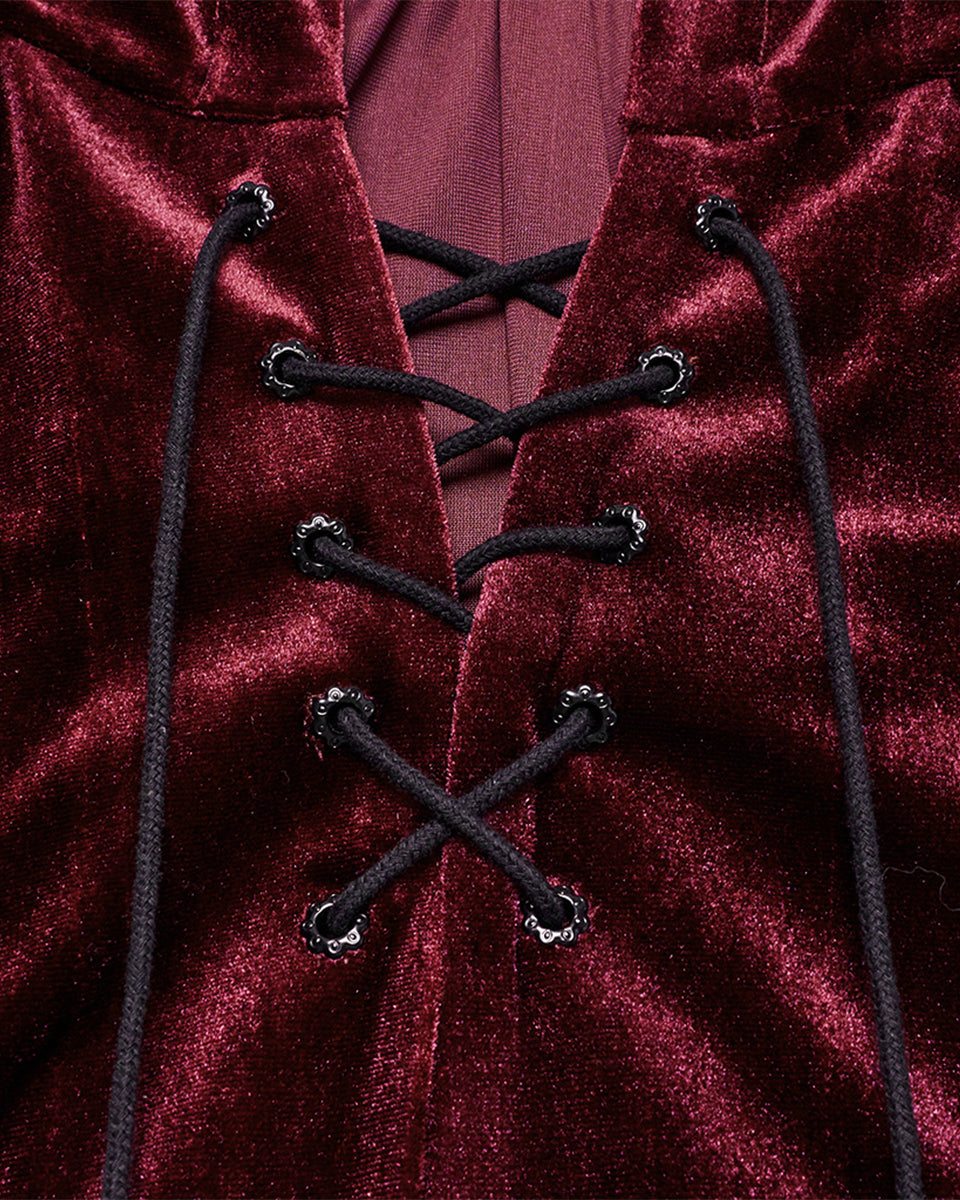 OPY-444DQF Daily Life Womens Velvet Gothic Lolita Hooded Split Tails Bolero Cape - Red