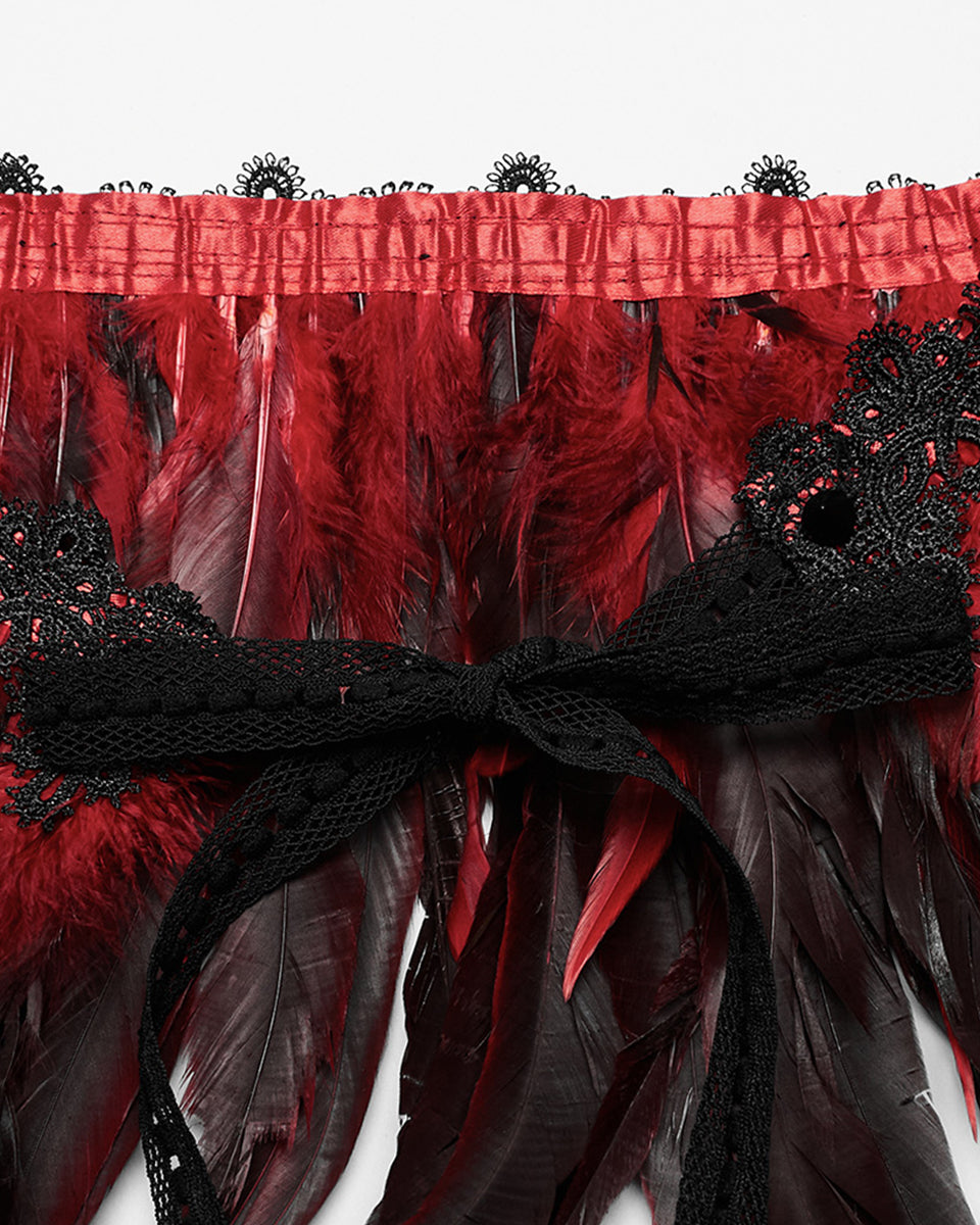 WS-551DQF-BKRDF Womens Burlesque Gothic Vixen Feathered Harness - Black & Red