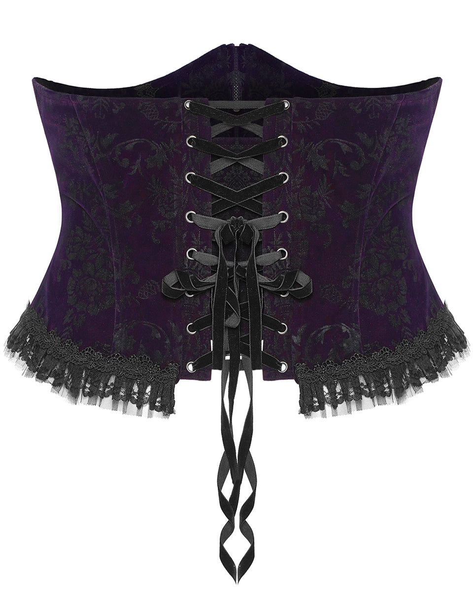 PR-DS-564YDF-BKVIF Gothic Victorian Damask Cincher Corset - Extended Size Range - Purple Velvet