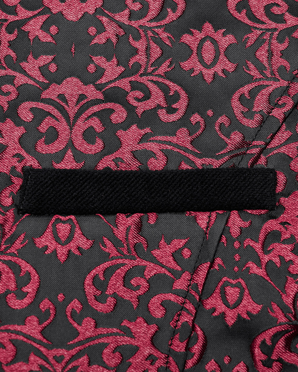 WY-1549MJM-BKRDM Mens Gothic Aristocrat Damask Jacquard Waistcoat Vest - Black & Red