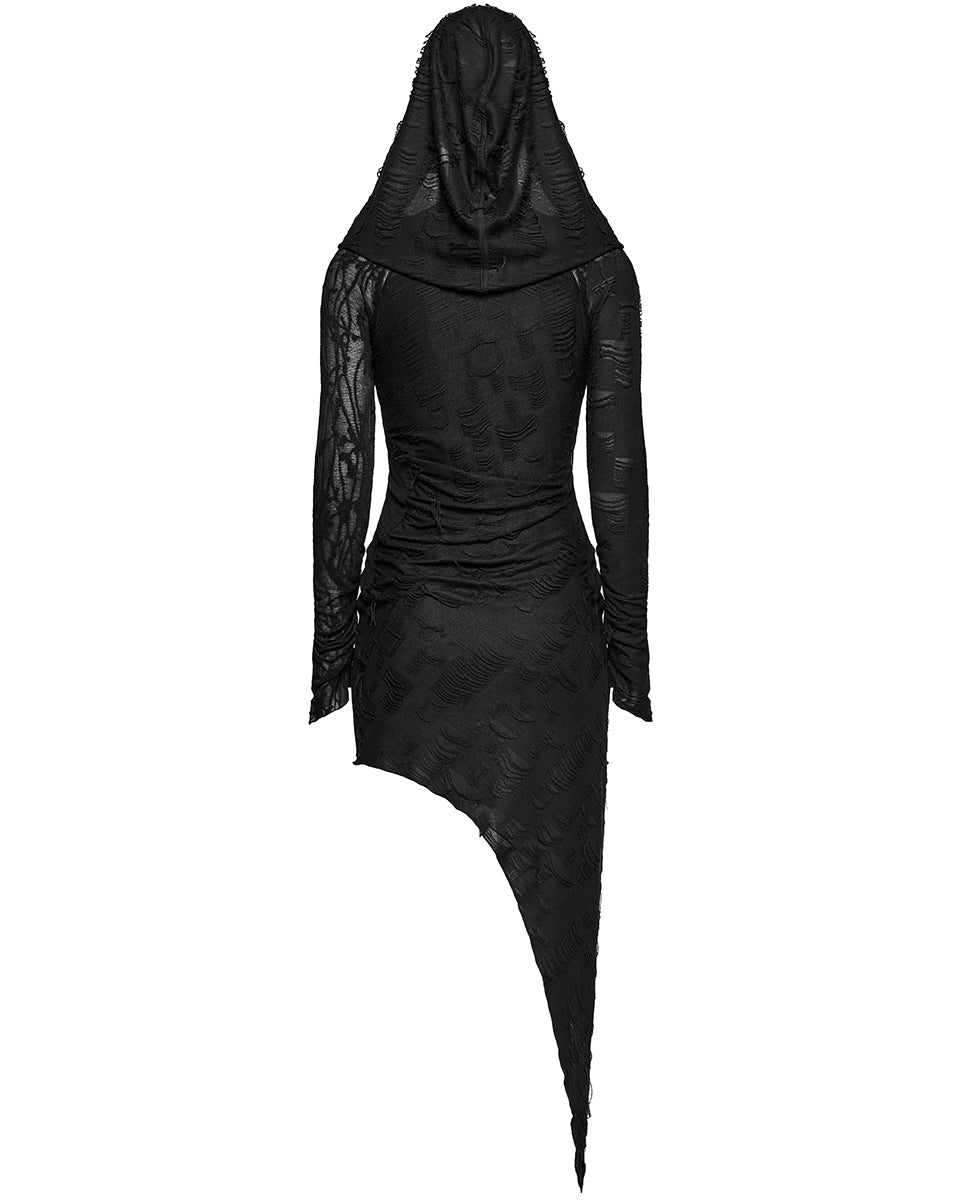 OQ-803LQF Daily Life Apocalyptic Gothic Asymmetric Broken Knit Hooded Dress